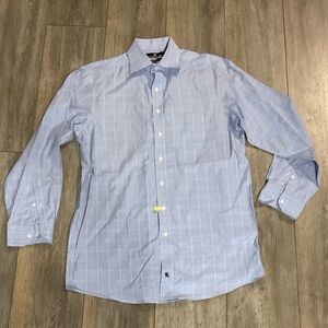 Hart Schaffner Marx Light Blue Plaid Dress Shirt, Size: 15.5/34